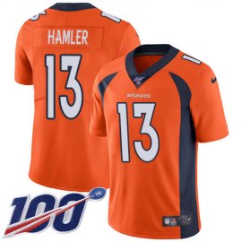 Nike Denver Broncos #13 KJ Hamler Orange Team Color Mens Stitched NFL 100th Season Vapor Untouchable Limited Jersey