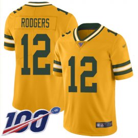 Nike Green Bay Packers #12 Aaron Rodgers Gold Mens Stitched NFL Limited Inverted Legend 100th Season Jersey