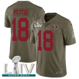 Nike San Francisco 49ers #18 Dante Pettis Olive Super Bowl LIV 2020 Mens Stitched NFL Limited 2017 Salute To Service Jersey