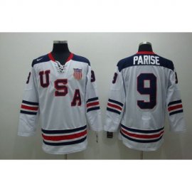 2010 Olympic Team USA #9 Zach Parise Embroidered White 1960 Throwback NHL Jersey
