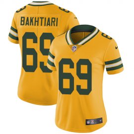 Nike Green Bay Packers #69 David Bakhtiari Yellow Womens Stitched NFL Limited Rush Jersey