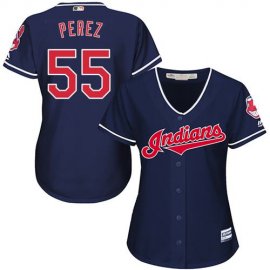 Cleveland Indians #55 Roberto Perez Navy Blue Womens Alternate Stitched MLB Jersey
