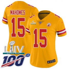 Nike Kansas City Chiefs #15 Patrick Mahomes Gold Super Bowl LIV 2020 Womens Stitched NFL Limited Inverted Legend 100th Season Jersey