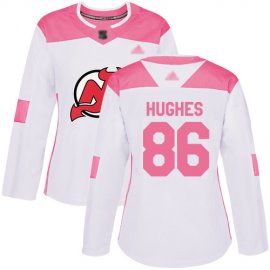 Adidas New Jersey Devils #86 Jack Hughes White/Pink Authentic Fashion Womens Stitched NHL Jersey