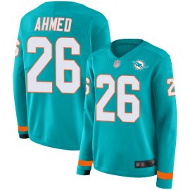 Nike Miami Dolphins #26 Salvon Ahmed Aqua Green Team Color Womens Stitched NFL Limited Therma Long Sleeve Jersey