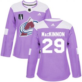 Adidas Colorado Avalanche #29 Nathan MacKinnon Purple Womens 2022 Stanley Cup Final Patch Authentic Fights Cancer Stitched NHL Jersey Womens