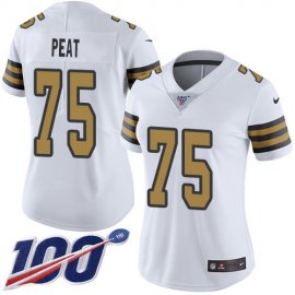 Nike New Orleans Saints #75 Andrus Peat White Womens Stitched NFL Limited Rush 100th Season Jersey
