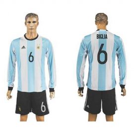 Argentina #6 Biglia Home Long Sleeves Soccer Country Jersey