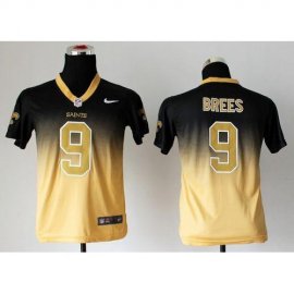 Nike New Orleans Saints #9 Drew Brees Black/Gold Youth Stitched NFL Elite Fadeaway Fashion Jersey