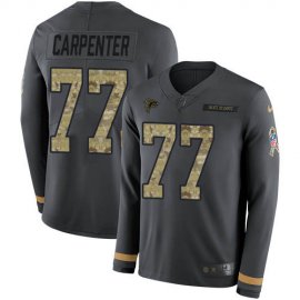 Nike Atlanta Falcons #77 James Carpenter Anthracite Salute to Service Mens Stitched NFL Limited Therma Long Sleeve Jersey