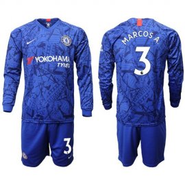 Chelsea #3 Marcos A. Home Long Sleeves Soccer Club Jersey