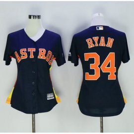 Houston Astros #34 Nolan Ryan Navy Blue Alternate Womens Stitched MLB Jersey