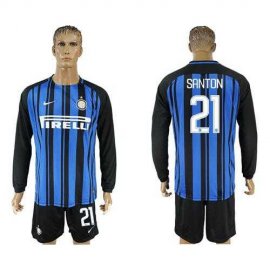 Inter Milan #21 Santon Home Long Sleeves Soccer Club Jersey