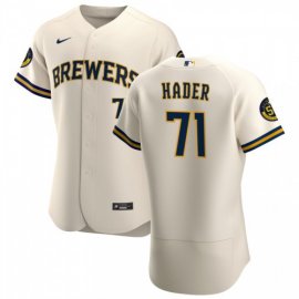 Milwaukee Brewers #71 Josh Hader Mens Nike Cream Home 2020 Authentic Player MLB Jersey
