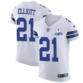 Nike Dallas Cowboys #21 Ezekiel Elliott White Mens Stitched With Established In 1960 Patch NFL New Elite Jersey