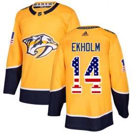 Adidas Nashville Predators #14 Mattias Ekholm Yellow Home Authentic USA Flag Stitched NHL Jersey
