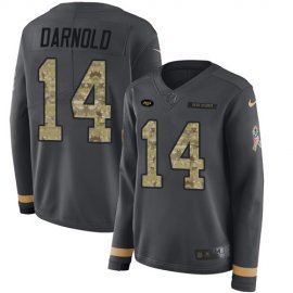 Nike New York Jets #14 Sam Darnold Anthracite Salute to Service Womens Stitched NFL Limited Therma Long Sleeve Jersey
