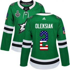Adidas Dallas Stars #2 Jamie Oleksiak Green Home Authentic USA Flag Womens 2020 Stanley Cup Final Stitched NHL Jersey