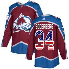 Adidas Colorado Avalanche #34 Carl Soderberg Burgundy Home Authentic USA Flag Stitched NHL Jersey