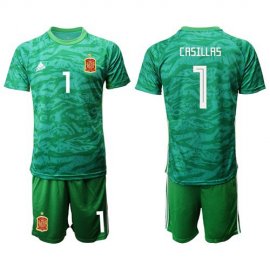 Spain #1 Casillas Green Goalkeeper Soccer Country Jersey