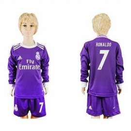 Real Madrid #7 Ronaldo Away Long Sleeves Kid Soccer Club Jersey