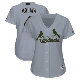 St.Louis Cardinals #4 Yadier Molina Grey 2018 Memorial Day Cool Base Womens Stitched MLB Jersey