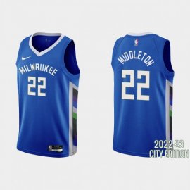 Milwaukee Milwaukee Bucks #22 Khris Middleton Mens Nike Blue 2022-23 NBA Jersey – City Edition Mens