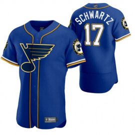 St. Louis Blues #17 Jaden Schwartz Mens 2020 NHL x MLB Crossover Edition Baseball Jersey Blue