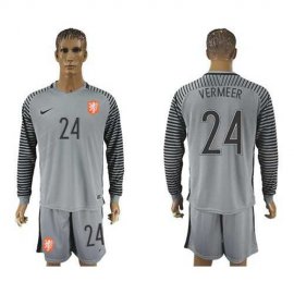 Holland #24 Vermeer Grey Goalkeeper Long Sleeves Soccer Country Jersey