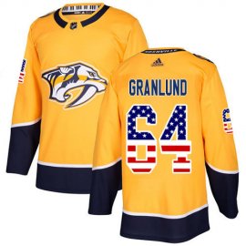 Adidas Nashville Predators #64 Mikael Granlund Yellow Home Authentic USA Flag Stitched NHL Jersey