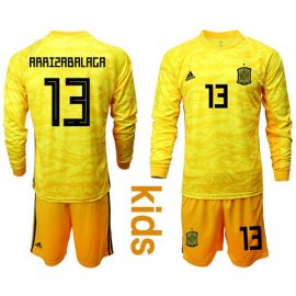 Spain #13 Arrizabalaga Yellow Long Sleeves Goalkeeper Kid Soccer Country Jersey