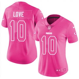 Nike Green Bay Packers #10 Jordan Love Pink Womens Stitched NFL Limited Rush Fashion Jersey