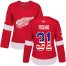 Adidas Detroit Red Wings #31 Calvin Pickard Red Home Authentic USA Flag Womens Stitched NHL Jersey