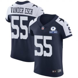 Nike Dallas Cowboys #55 Leighton Vander Esch Navy Blue Thanksgiving Mens Stitched With Established In 1960 Patch NFL Vapor Untouchable Throwback Elite Jersey