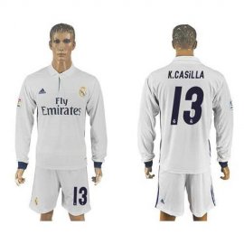 Real Madrid #13 K.Casillas White Home Long Sleeves Soccer Club Jersey