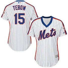 New York Mets #15 Tim Tebow White(Blue Strip) Alternate Womens Stitched MLB Jersey