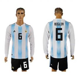 Argentina #6 Biglia Home Long Sleeves Soccer Country Jersey