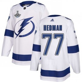 Adidas Tampa Bay Lightning #77 Victor Hedman White Road Authentic 2020 Stanley Cup Champions Stitched NHL Jersey