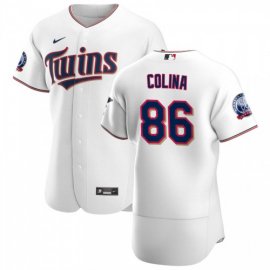 Minnesota Twins #86 Edwar Colina Mens Nike White Home 2020 60th Season Authentic Team MLB Jersey