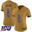 Nike Baltimore Ravens #8 Lamar Jackson Gold Womens Stitched NFL Limited Inverted Legend 100th Season Jersey