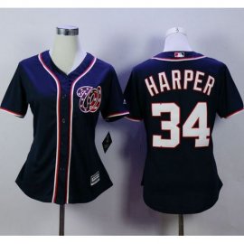 Washington Nationals #34 Bryce Harper Navy Blue Alternate 2 Womens Stitched MLB Jersey
