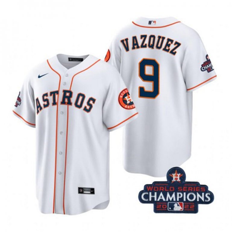 Astros 9 Christian Vazquez White 2022 World Series Champions Cool Base Jersey Astros 9 Christian Vazquez White 2022 World Series Champions Cool Base Jersey