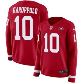 Nike San Francisco 49ers #10 Jimmy Garoppolo Red Team Color Womens Stitched NFL Limited Therma Long Sleeve Jersey