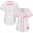 Atlanta Braves #1 Ozzie Albies White/Pink Fashion Womens Stitched MLB Jersey