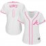 Atlanta Braves #1 Ozzie Albies White/Pink Fashion Womens Stitched MLB Jersey