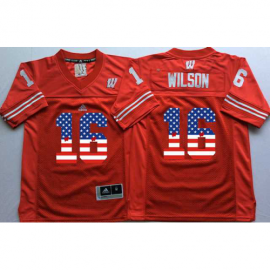 Wisconsin Badgers #16 Russell Wilson Red USA Flag College Jersey