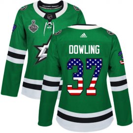 Adidas Dallas Stars #37 Justin Dowling Green Home Authentic USA Flag Womens 2020 Stanley Cup Final Stitched NHL Jersey