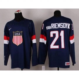 2014 Olympic Team USA #21 James van Riemsdyk Navy Blue Stitched NHL Jersey