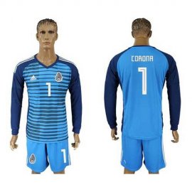 Mexico #1 Corona Blue Long Sleeves Goalkeeper Soccer Country Jersey