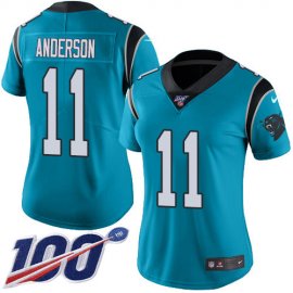 Nike Carolina Panthers #11 Robby Anderson Blue Alternate Womens Stitched NFL 100th Season Vapor Untouchable Limited Jersey
